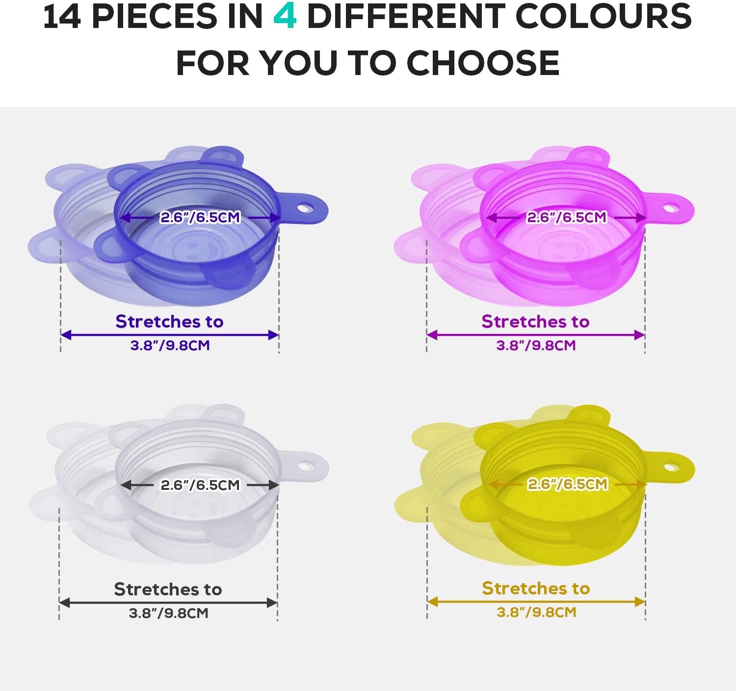 Silicone Stretch Lids with Hanging Hole,14 Pack Small Lids,Reusable Durable Silicon Food Storage Cover for Cups Small Bowls Soda Can Oui Yogurt Jars,The Same Sizes of 2.5 Inches