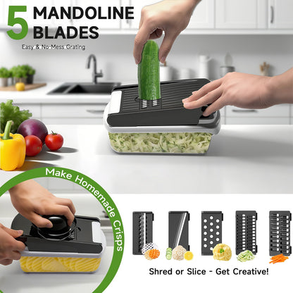 Vegetable Chopper Food Slicer, 15 in 1 Multi-Function Food Chopper for Onion, Veggie, Cheese Grater, Vegetables Cutter with Large Container, Kitchen Gadgets (White)