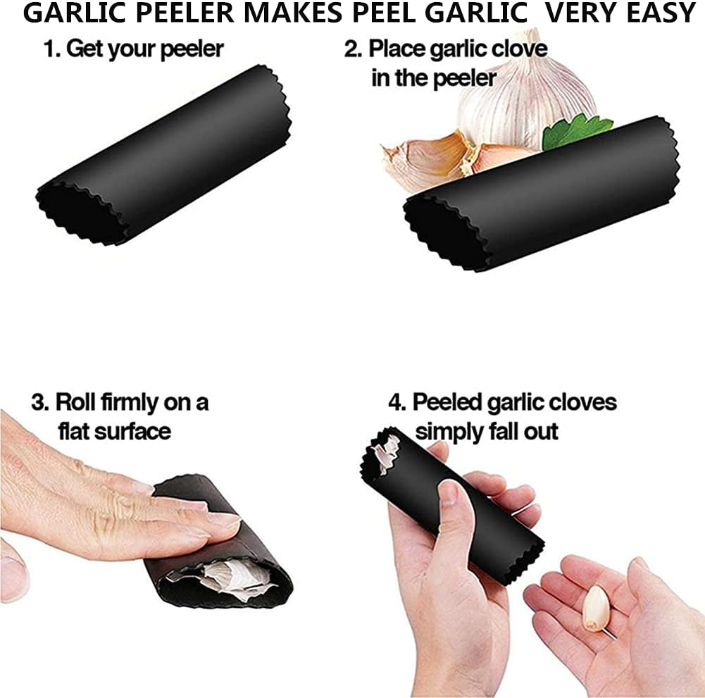 Stainless Steel Garlic Press Rocker Set - Easy Operate and Clean Kitchen Tools (Red)