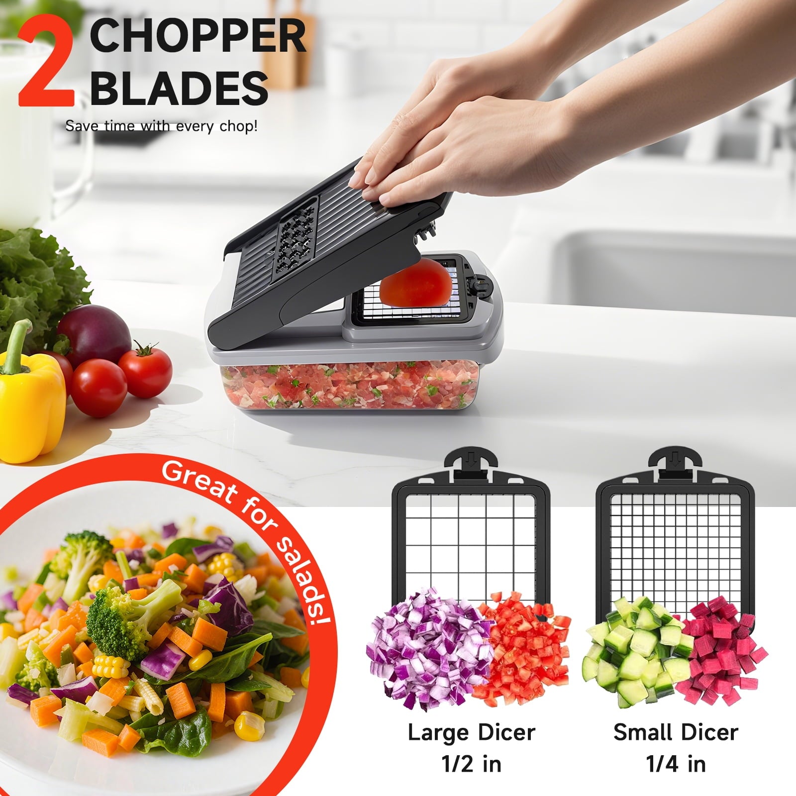 Vegetable Chopper Food Slicer, 15 in 1 Multi-Function Food Chopper for Onion, Veggie, Cheese Grater, Vegetables Cutter with Large Container, Kitchen Gadgets (White)