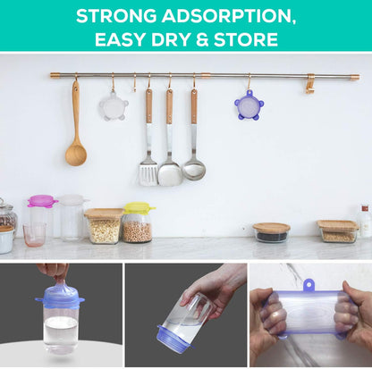 Silicone Stretch Lids with Hanging Hole,14 Pack Small Lids,Reusable Durable Silicon Food Storage Cover for Cups Small Bowls Soda Can Oui Yogurt Jars,The Same Sizes of 2.5 Inches
