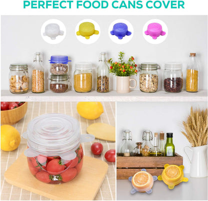 Silicone Stretch Lids with Hanging Hole,14 Pack Small Lids,Reusable Durable Silicon Food Storage Cover for Cups Small Bowls Soda Can Oui Yogurt Jars,The Same Sizes of 2.5 Inches