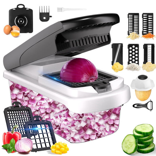Vegetable Chopper Food Slicer, 15 in 1 Multi-Function Food Chopper for Onion, Veggie, Cheese Grater, Vegetables Cutter with Large Container, Kitchen Gadgets (White)
